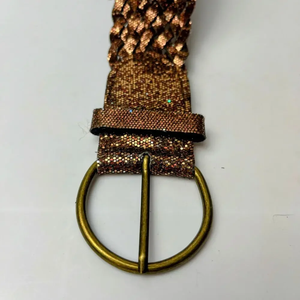Sparkly Gold‎ Bronze Woven Belt 39” x 2” Glam Party Y2K Retro Disco Shimmering